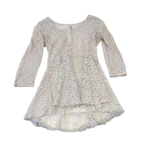 Free People Lace Babydoll Tunic Button Sheer Mini Dress Romantic Coquette Medium - Picture 3 of 10